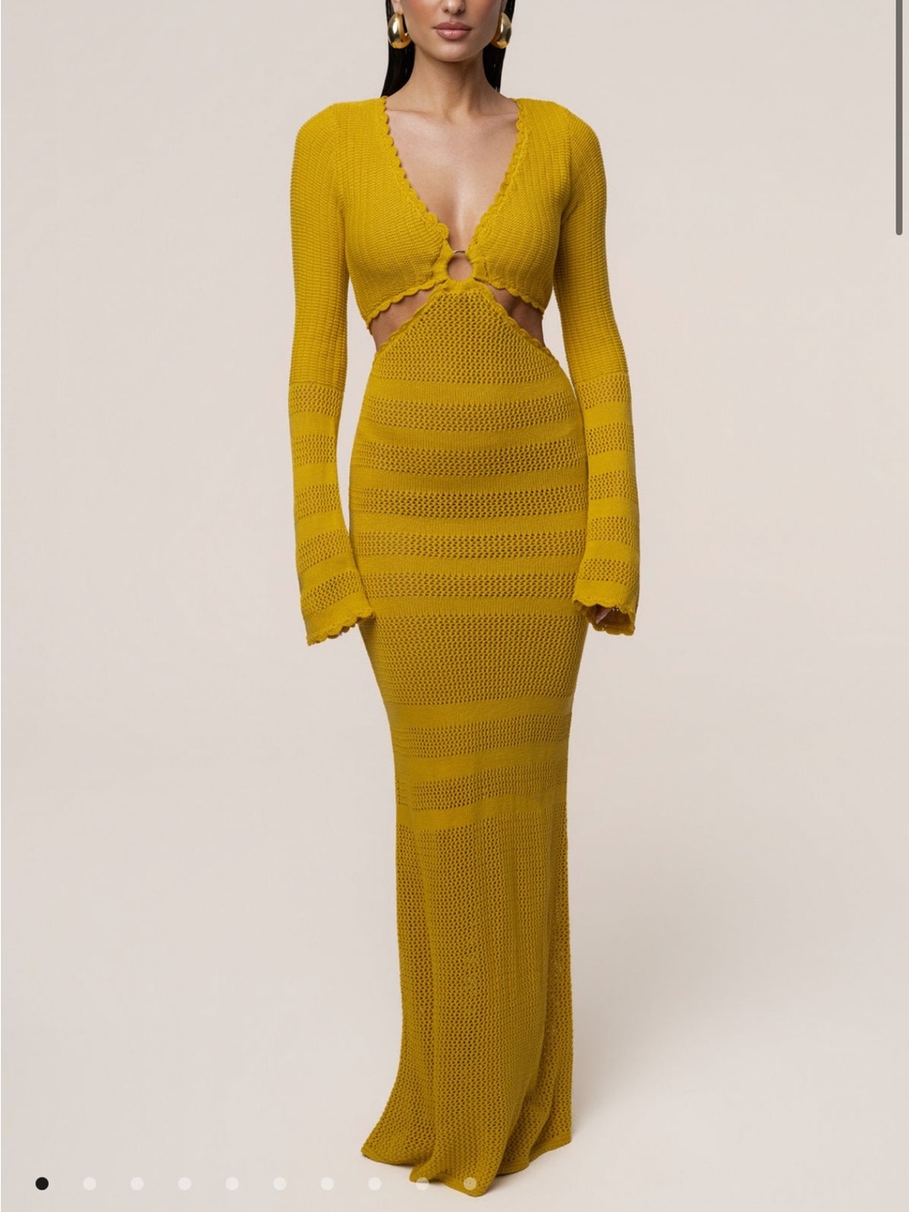 JLUXLABEL Mustard Cutout Long Sleeve Knit Maxi Dress